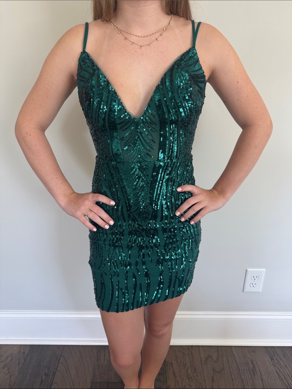 Emerald Sequin V-Neck Mini Dress